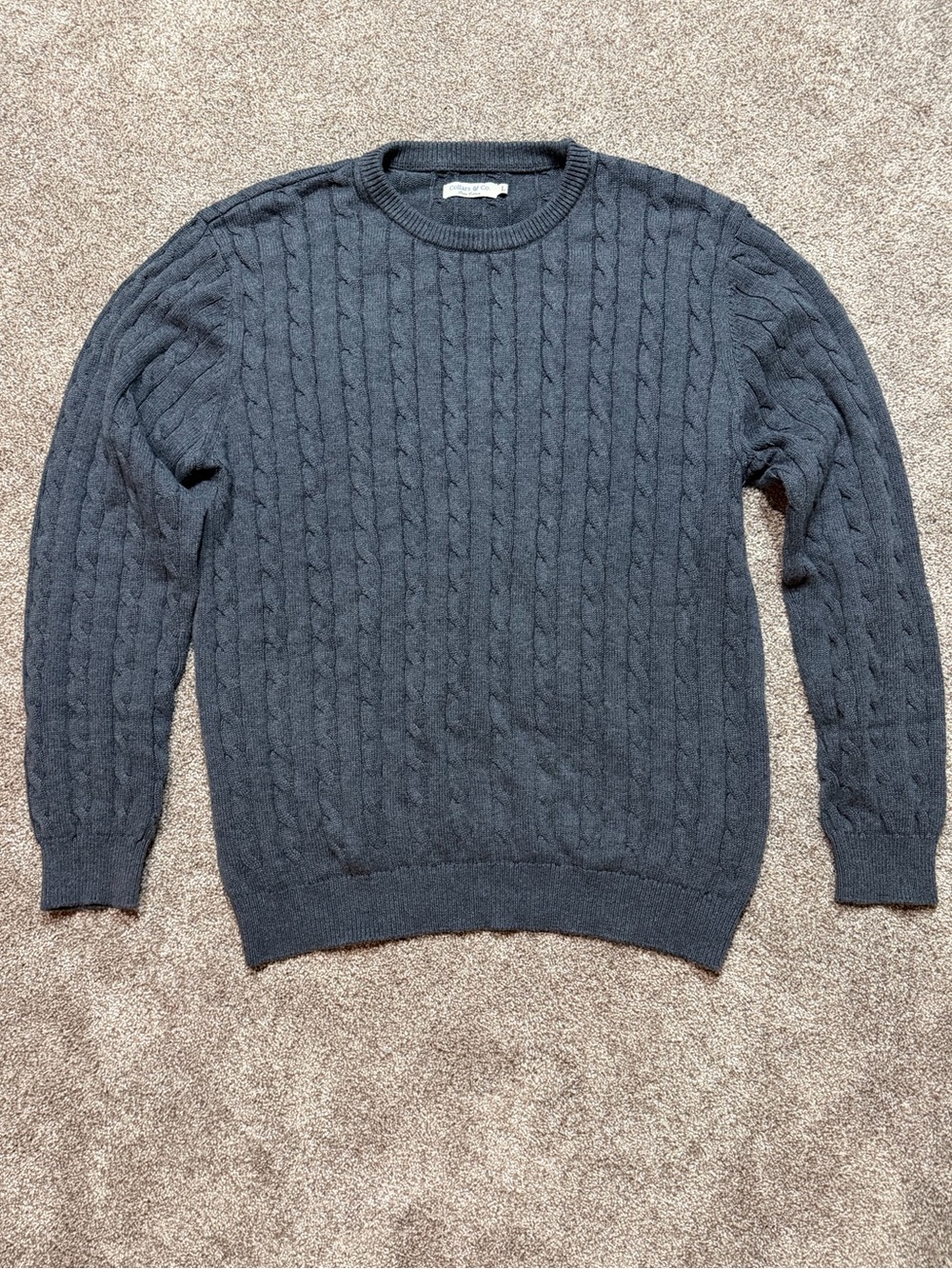 Men's Collars & Co Navy Blue/Grey Cable Knit Crewneck Sweater Size Large